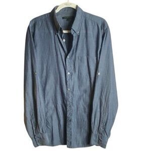 John Varvatos USA Mens Large Button Down Shirt Blue 100% Cotton Long Sleeve Casu
